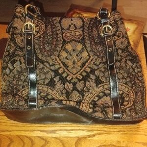 Elegant Black and Brown Tapestry Bag
